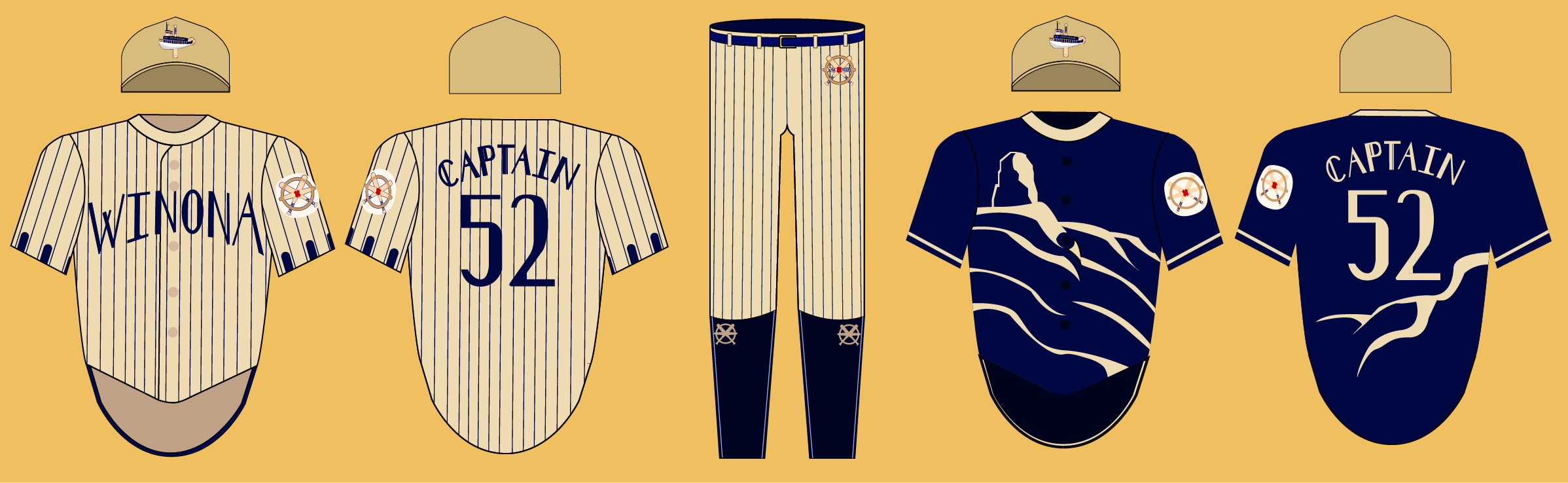 Layout of the jerseys, hat, and pants