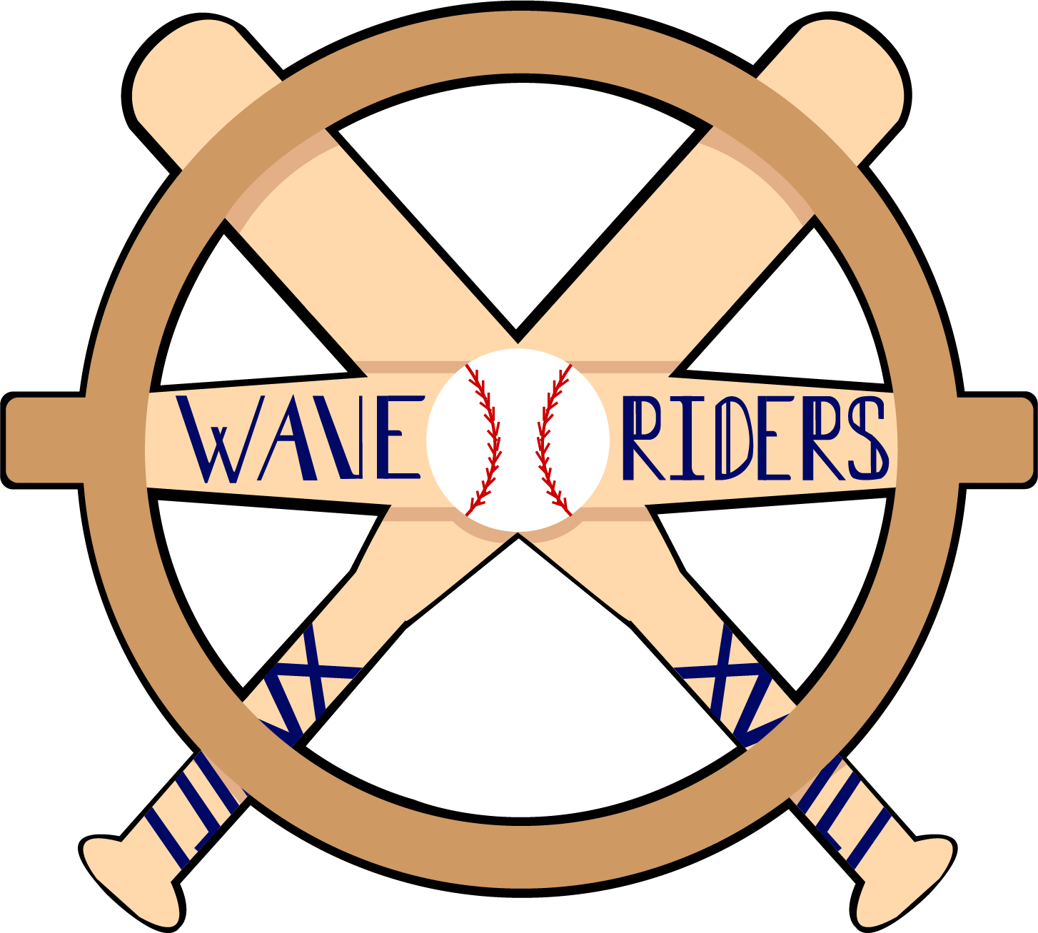 Secondary logo of the Wave Riders, its a wheel made of baseball bats